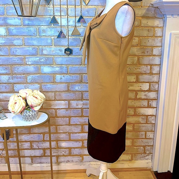 Merona Tan & Black Color Blocked Dress with Bow Neckline Detail, Women’s Size 2. - Picture 5 of 8